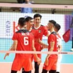 PBVSI Panggil 14 Pemain Untuk Asian Games 2023 Selebrasi tim bola voli putra Indonesia setelah mendapat poin kala menghadapi Filipina pada SEA Games 2023