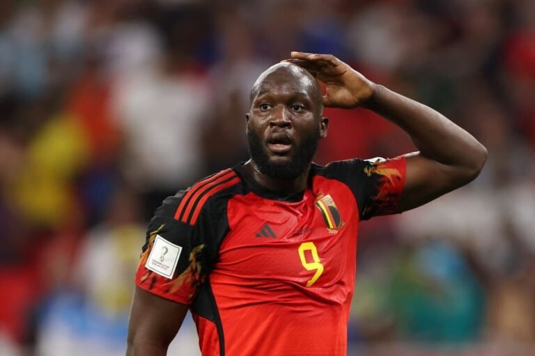 DOHA, QATAR - DECEMBER 01: Romelu Lukaku of Belgium looks on during the FIFA World Cup Qatar 2022 Group F match between Croatia and Belgium at Ahmad Bin Ali Stadium on December 01, 2022 in Doha, Qatar. (Photo by Francois Nel/Getty Images)