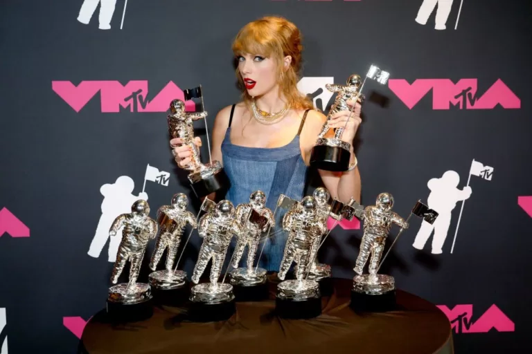 Taylor Swift is seen backstage during the 2023 MTV Video Music Awards at Prudential Center. (Photo by Kevin Mazur/Getty Images for MTV)