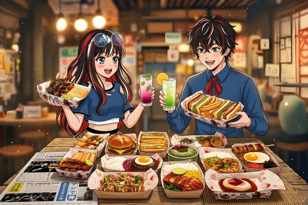 Ren dan Reina menikmati hidangan 60 Seconds to Tokyo
